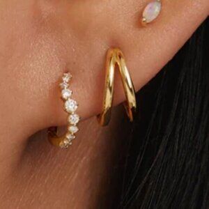 Gold Double Huggie Earrings 14K Gold on Sterling Silver Hypoallergenic Everyday